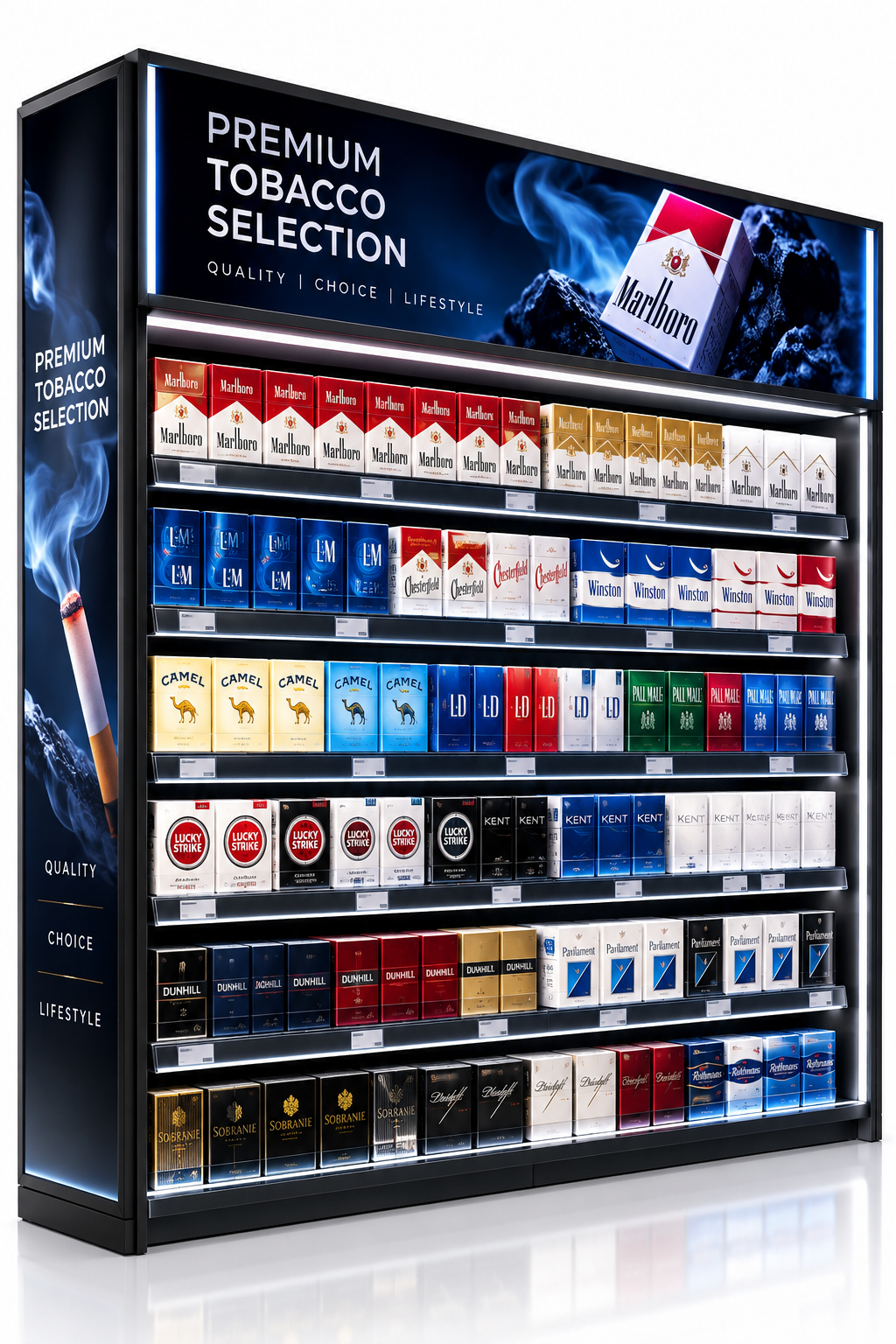 Indoor Cigarette Gantry Stretch Bar Display
